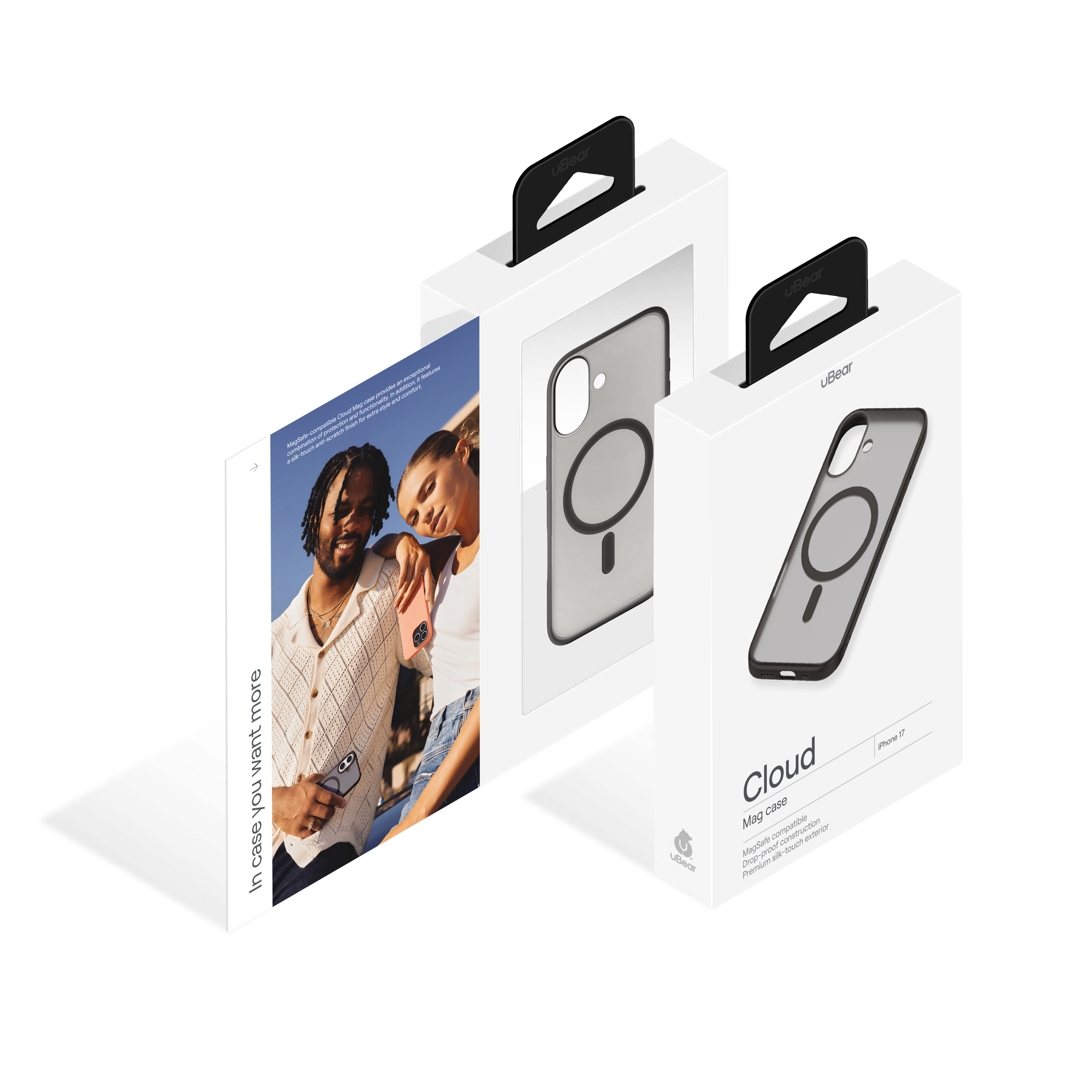 На фото изображено Чехол защитный uBear Cloud Mag Case для iPhone 17, MagSafe, черный
