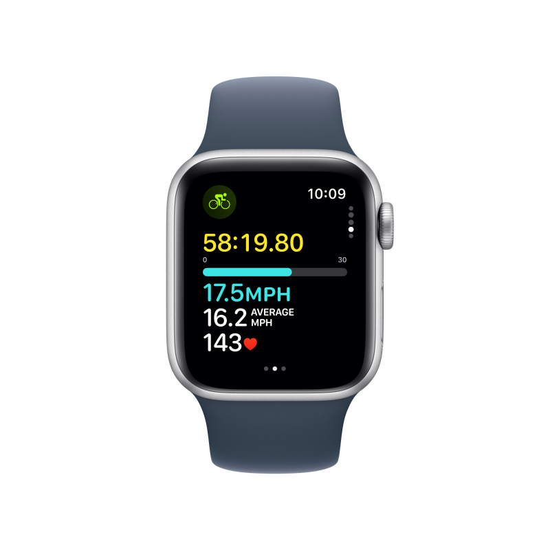 Apple Watch SE 2024, 44 мм, корпус из алюминия цвета «Серебристый», спортивный ремешок, размер M/L