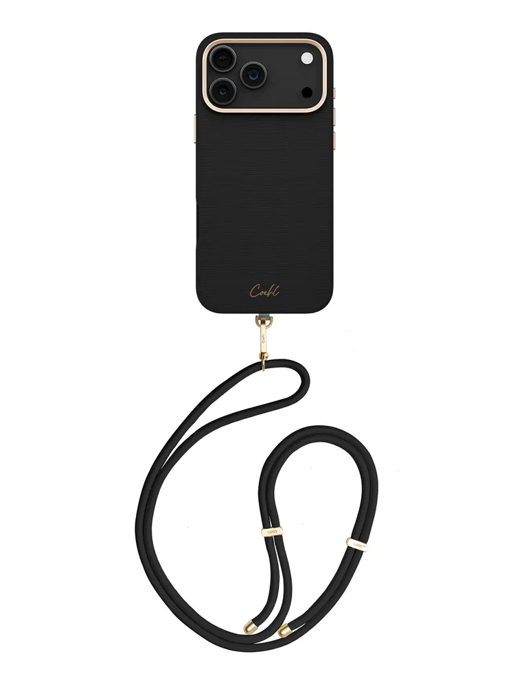 На фото изображено Чехол Uniq Coehl Strap Merelle (MagSafe) для iPhone 17 Pro, черный