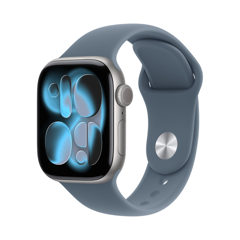 Фото Apple Watch Series 11, 42 мм, корпус из алюминия цвета «Серый космос», спортивный ремешок, размер S/M На фото изображено Apple Watch Series 11, 42 мм, корпус из алюминия цвета «Серый космос», спортивный ремешок, размер S/M