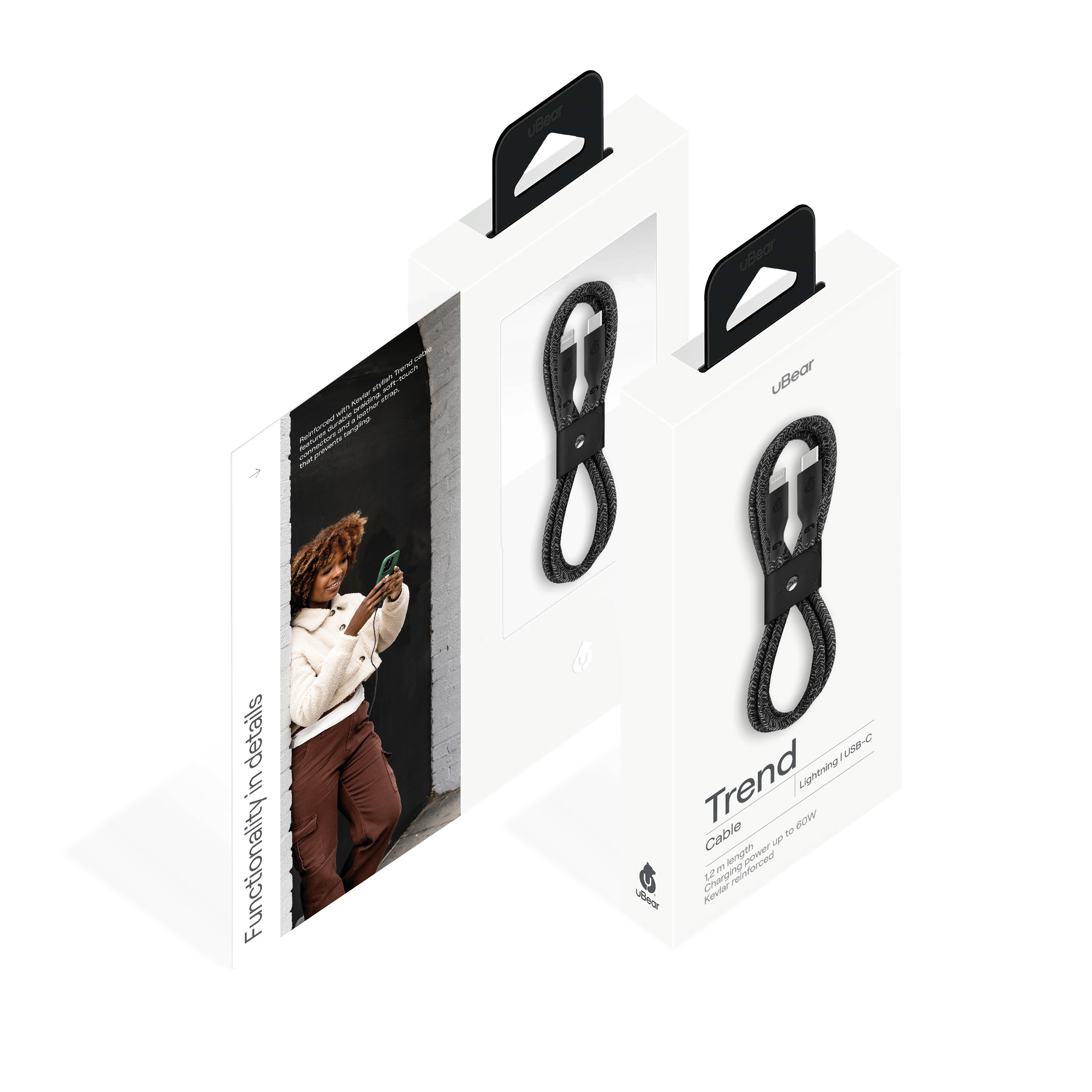 Зарядный кабель uBear Trend, USB-C/Lightning, 1,2м, чёрный