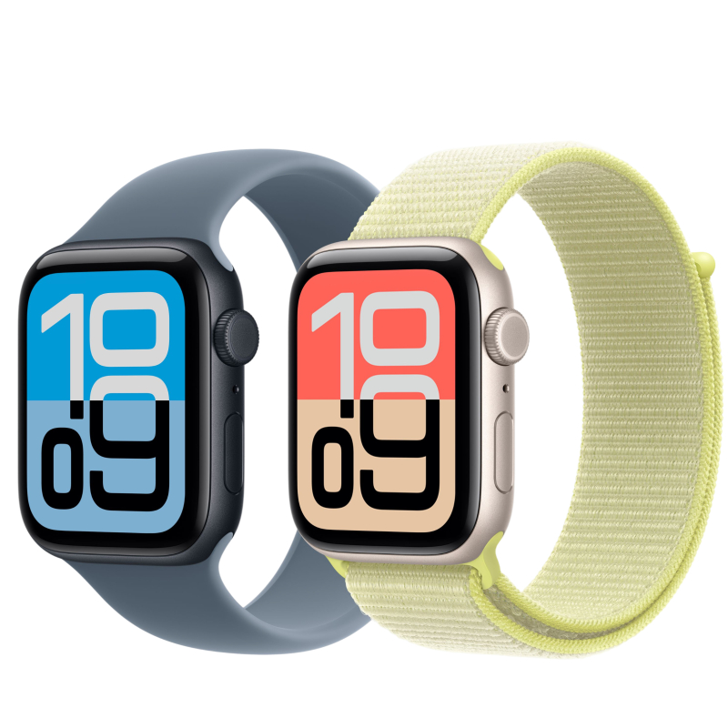 На фото изображено Apple Watch SE 3, 44 мм, корпус из алюминия цвета «Полуночный черный», спортивный ремешок, размер S/M