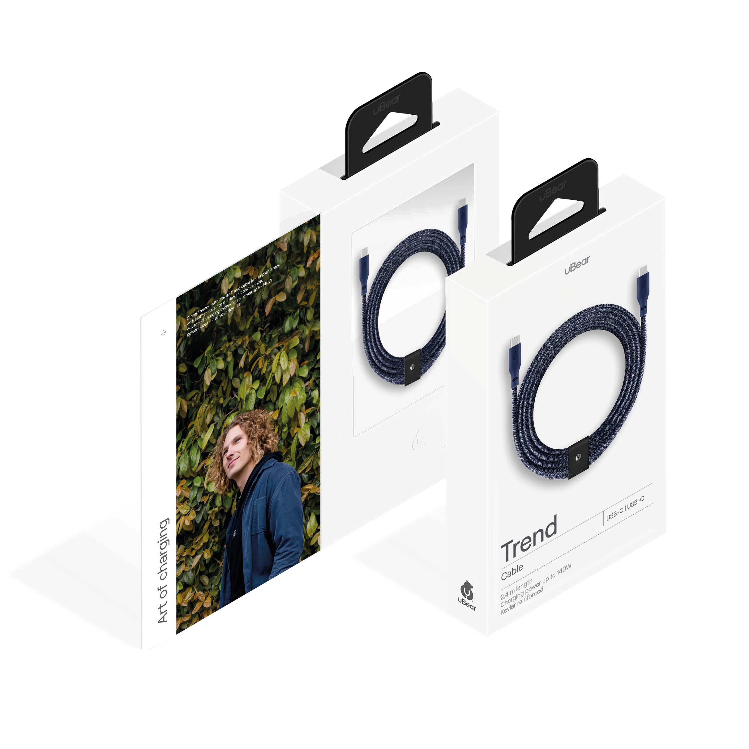 Зарядный кабель uBear Trend, USB-C/USB-С, 140 Вт, 2,4м, синий