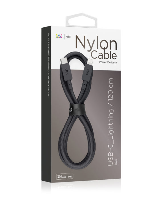 Кабель VLP Nylon Cable USB-C/Lightning MFI, 1.2м, черный