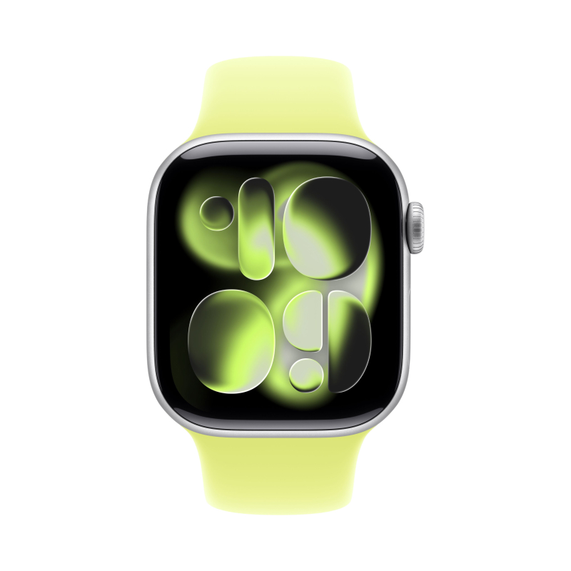 На фото изображено Apple Watch Series 11, 42 мм, корпус из алюминия цвета «Серебристый», спортивный ремешок, размер M/L