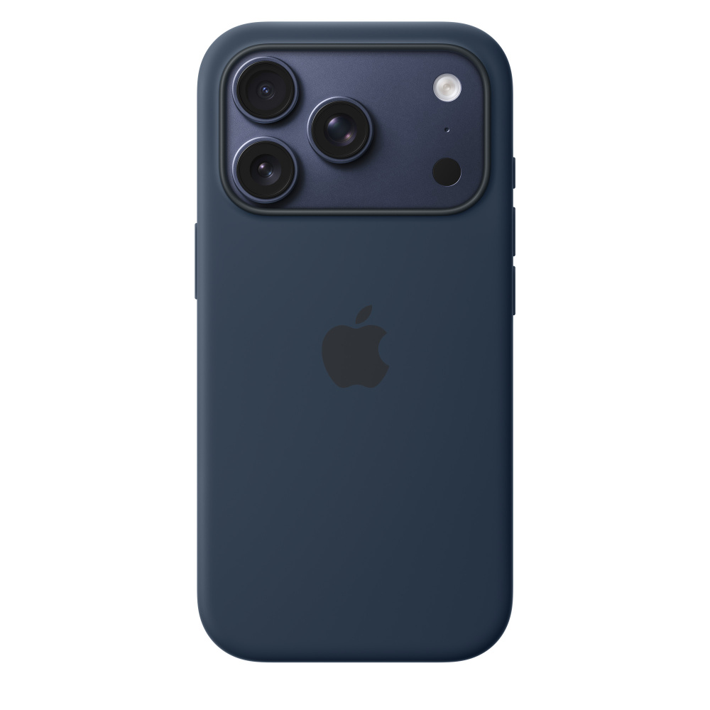 На фото изображено Чехол защитный Apple Silicone Case with MagSafe для iPhone 17 Pro, синий