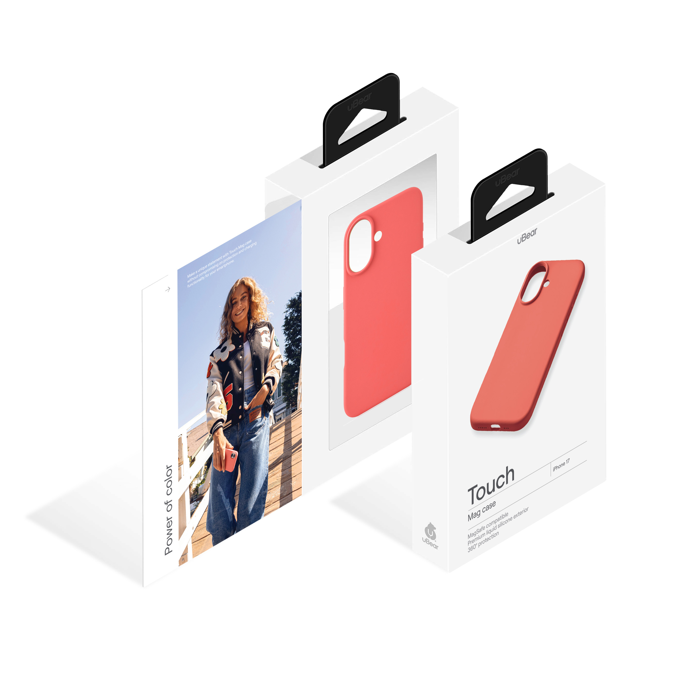 На фото изображено Чехол защитный uBear Touch Mag Case для iPhone 17 MagSafe, коралловый