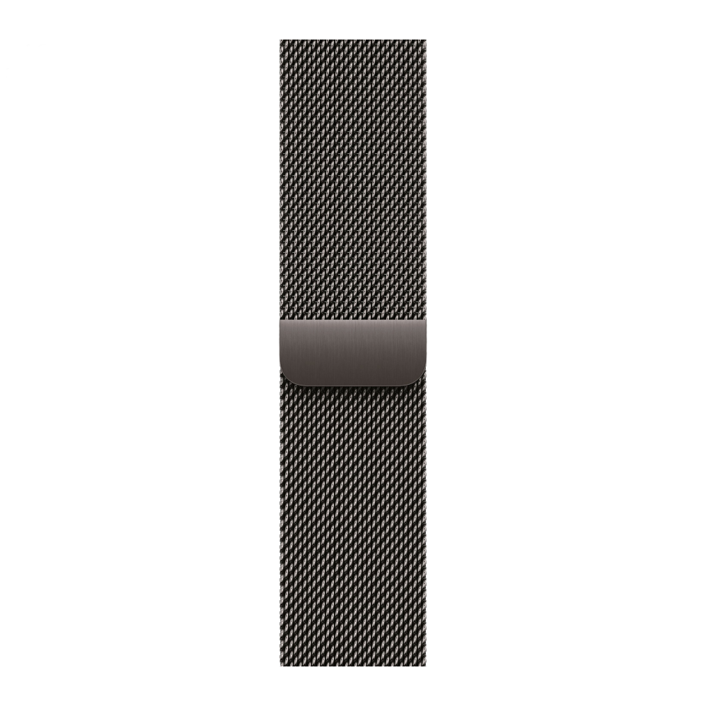 Фото Apple Watch Series 11, 42 мм, корпус из титана цвета «серый», ремешок Milanese серого цвета, размер S/M На фото изображено Apple Watch Series 11, 42 мм, корпус из титана цвета «серый», ремешок Milanese серого цвета, размер S/M