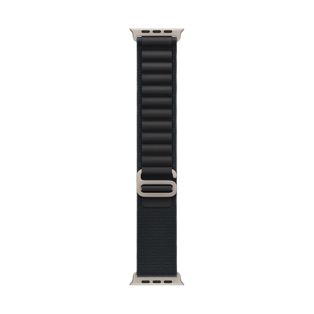 На фото изображено Apple Watch Ultra 3 GPS + Cellular, 49 мм, корпус из натурального титана, ремешок Alpine, цвет чёрный, L