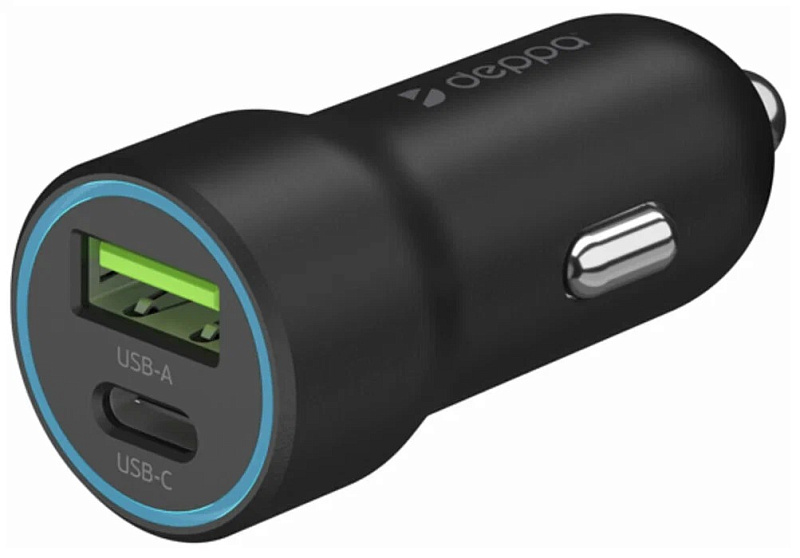 Автомобильное зарядное устройство Deppa USB-C+USB A, черный